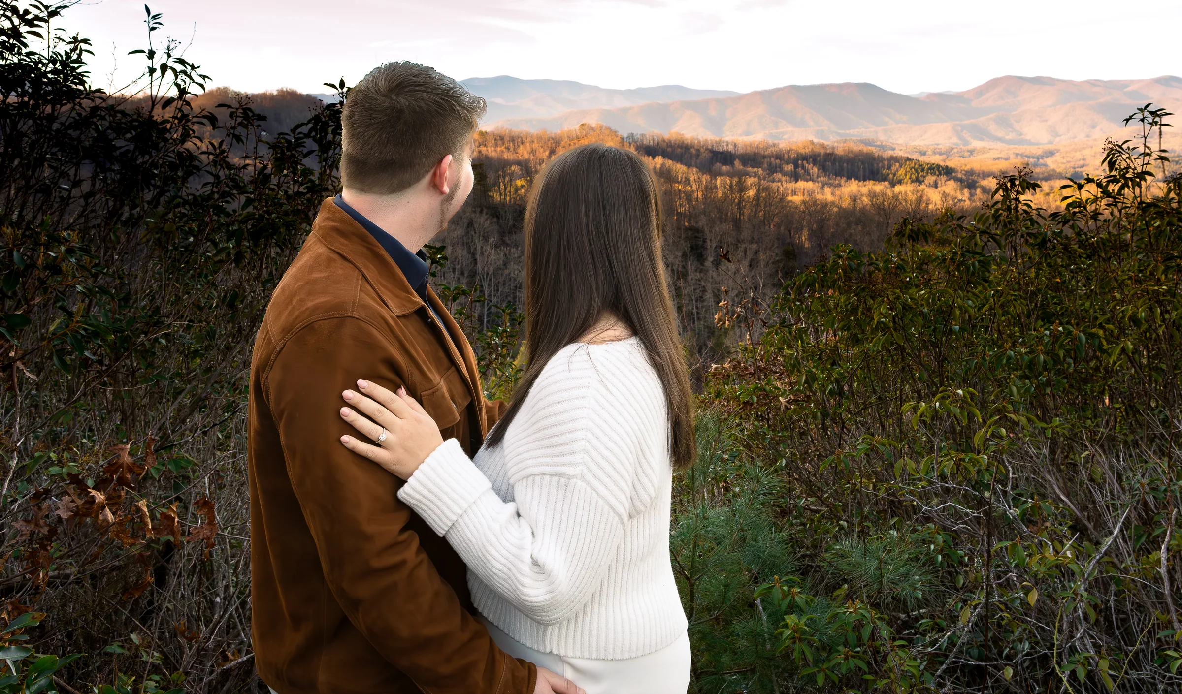 Gage and Riley looking toward the Blue Ridge Mountains
